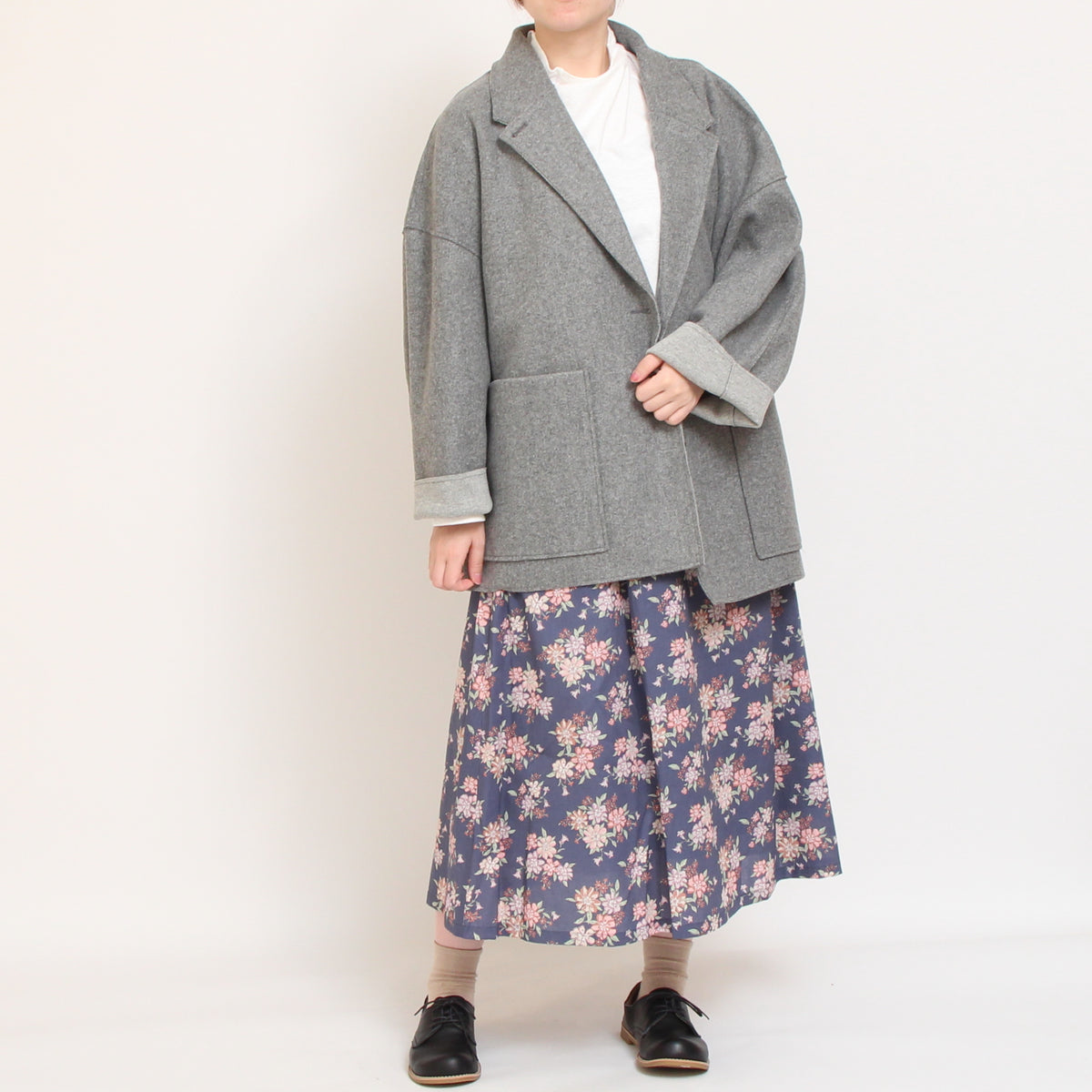 【70%OFF】【BLACKのみ ラスト1点】リバティ使いウールライクジャケット(2509)