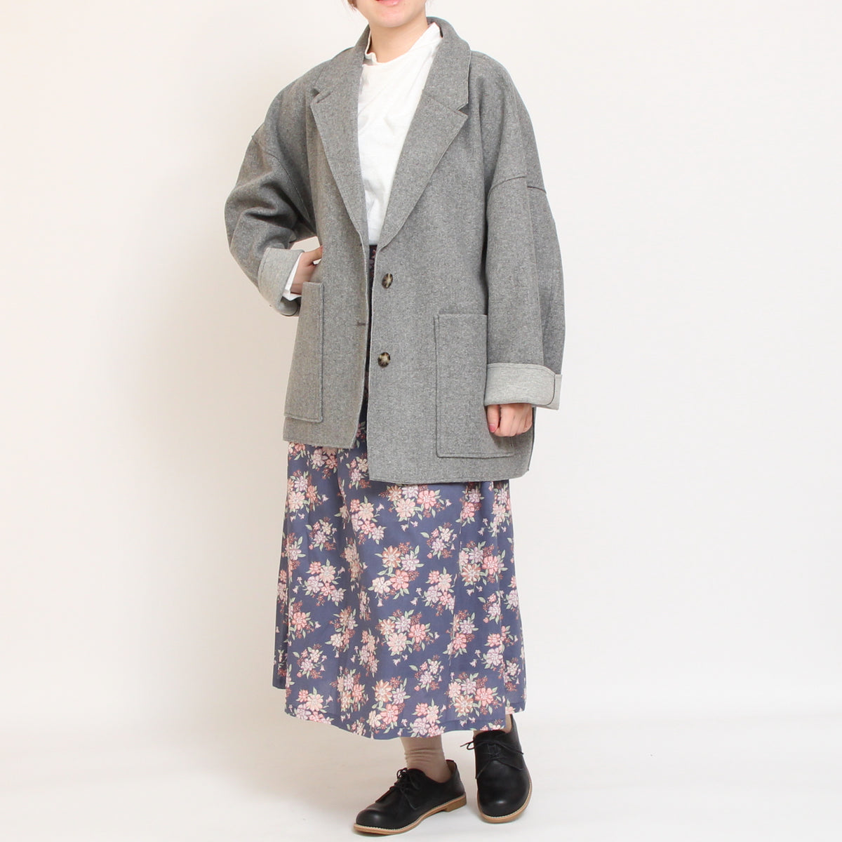 【70%OFF】【BLACKのみ ラスト1点】リバティ使いウールライクジャケット(2509)
