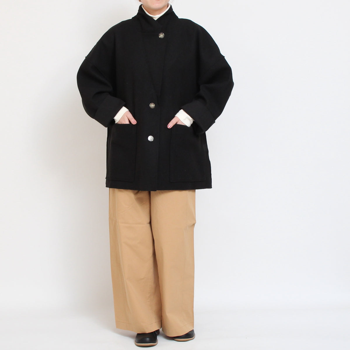 【70%OFF】【BLACKのみ ラスト1点】リバティ使いウールライクジャケット(2509)