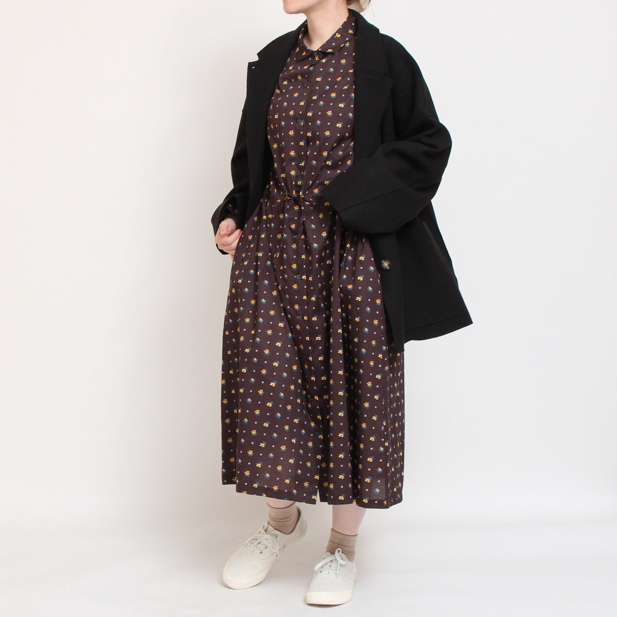 【70%OFF】【BLACKのみ ラスト1点】リバティ使いウールライクジャケット(2509)