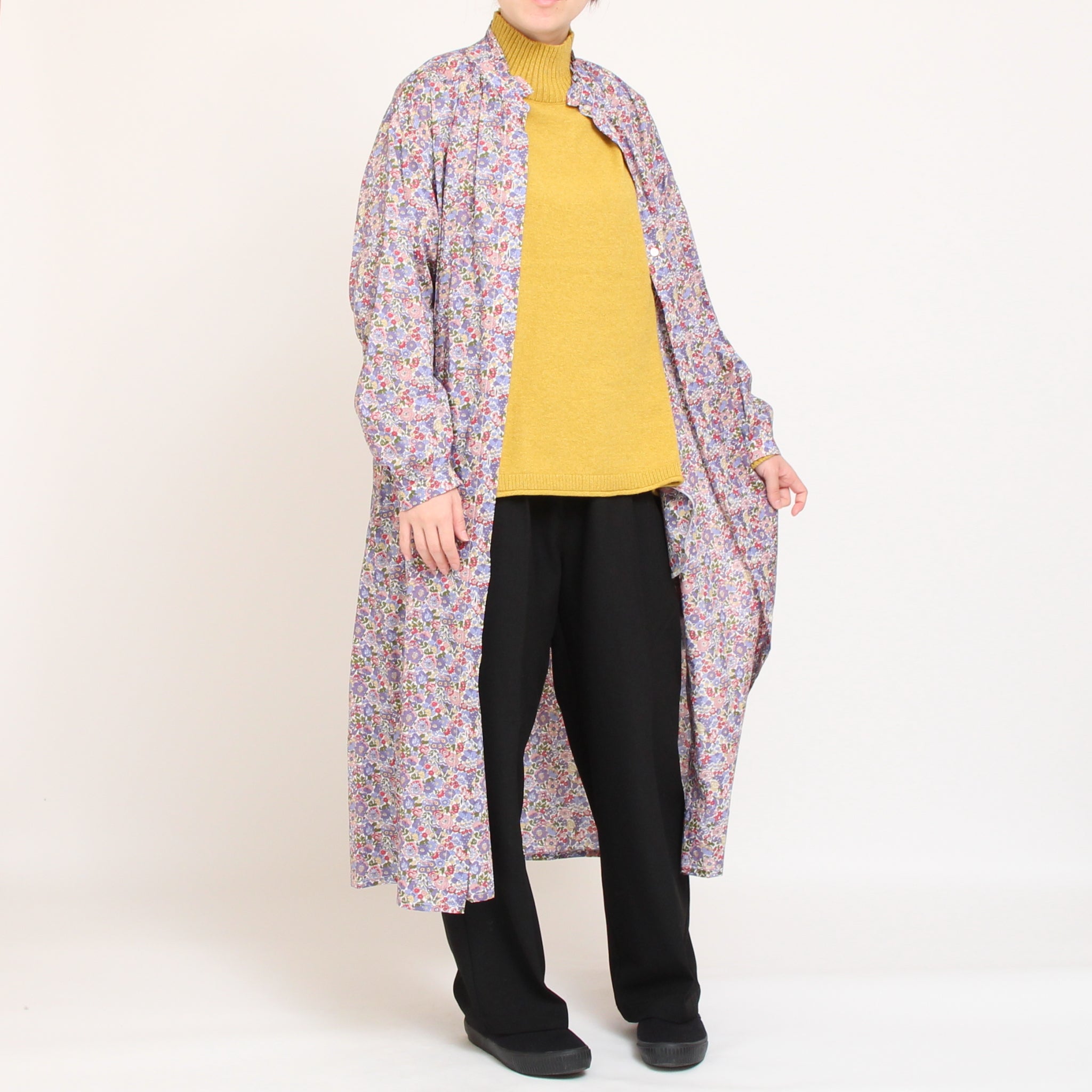 【20%OFF】【PURPLE・GREENのみ残り僅か・本店限定商品】リバティタックフリルネックワンピース(2509)