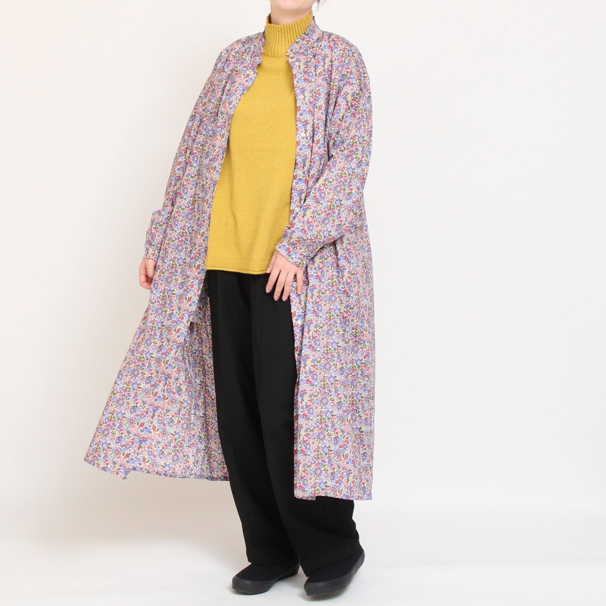 【20%OFF】【PURPLE・GREENのみ残り僅か・本店限定商品】リバティタックフリルネックワンピース(2509)