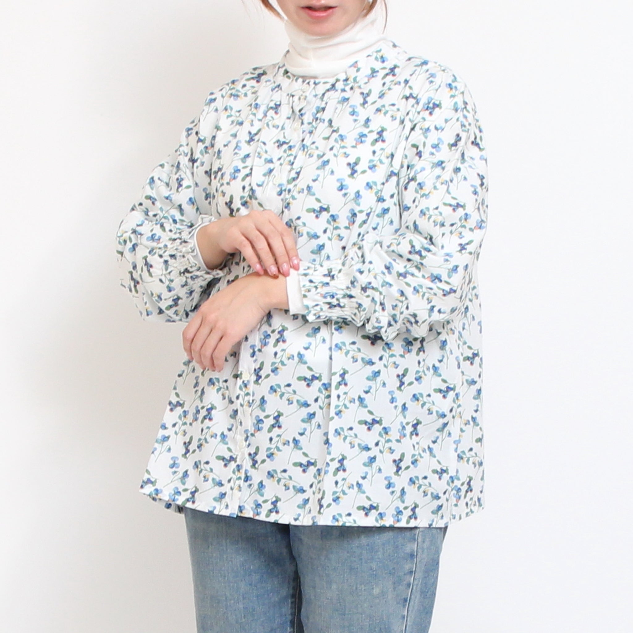 【20%OFF】【KHAKIのみ ラスト1点】リバティ2WAYスタンドブラウス(2510)