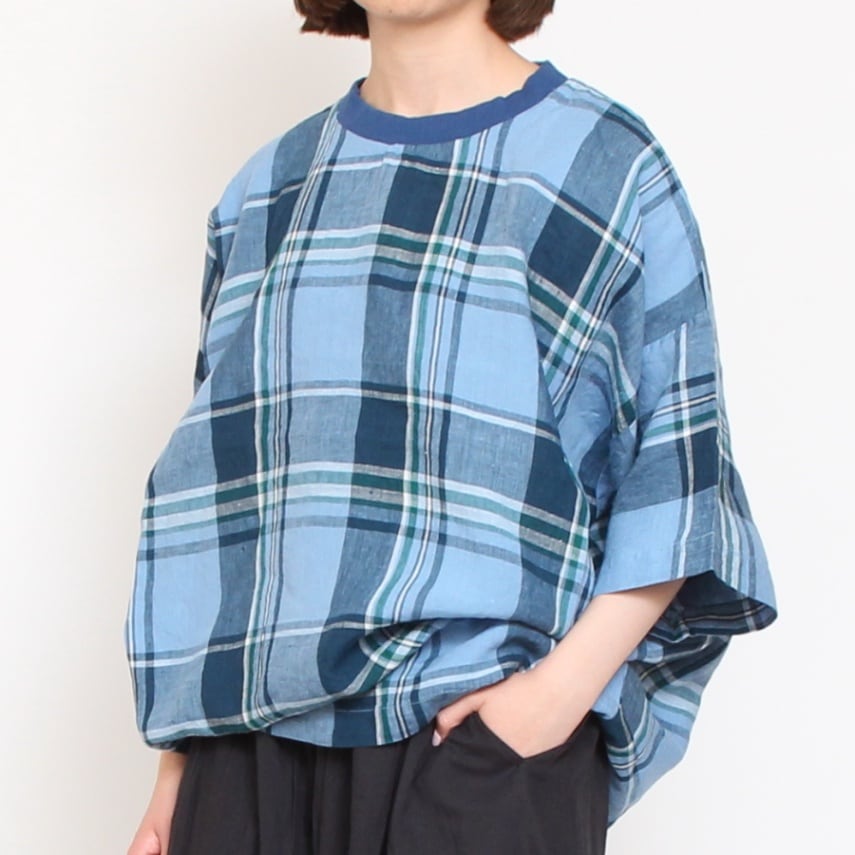 HARVESTY リネンチェック柄半袖プルオーバー 30％OFF】HARVESTYチェックリネン半袖プルオーバー