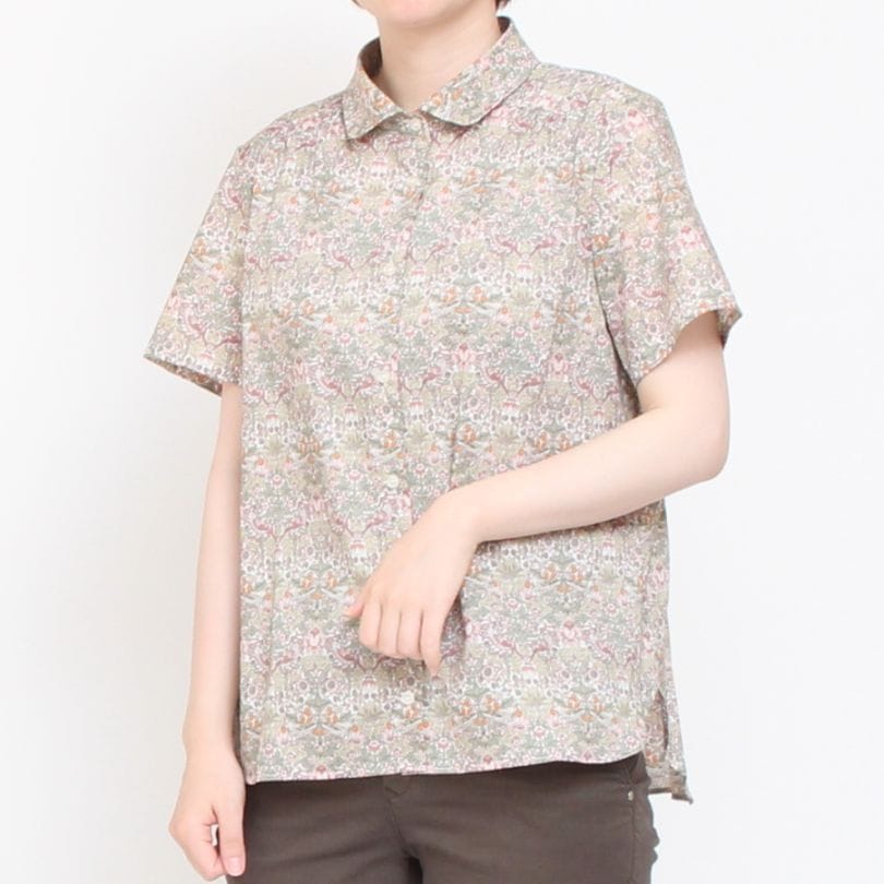 【KHAKI サイズ２のみ　ラスト１点】リバティ半袖レギュラーシャツ(2408)