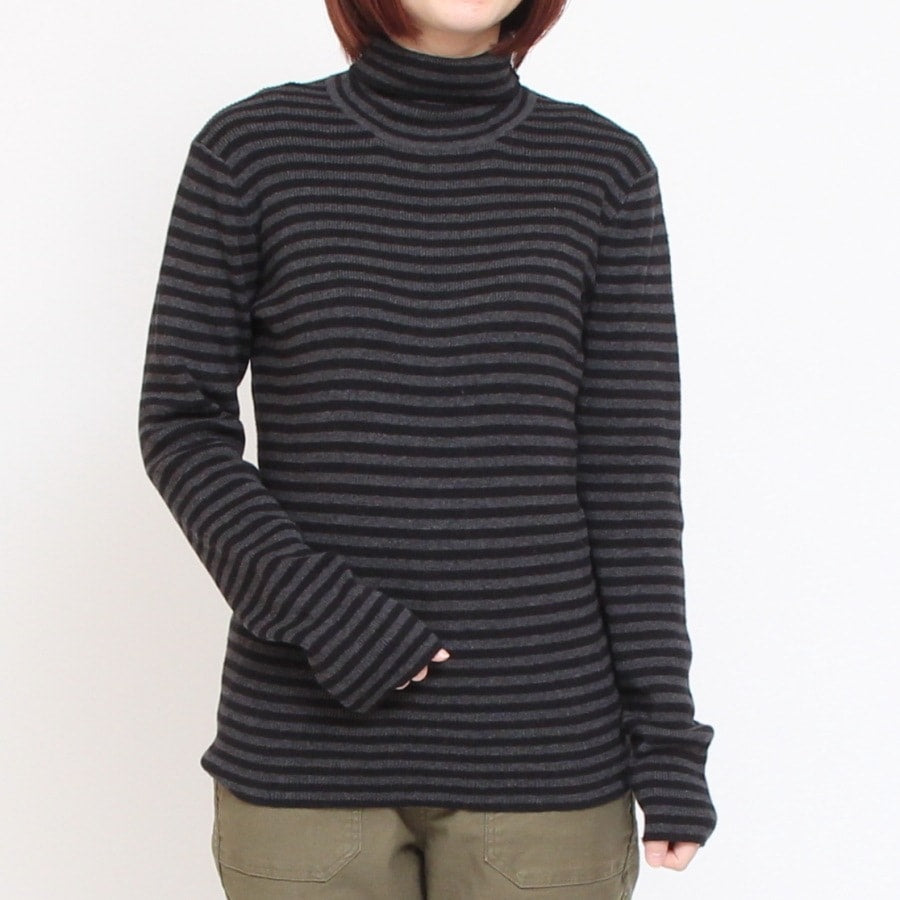 【CHARCOAL GRAYのみ】sosottoボーダーリブタートルプルオーバー42453222