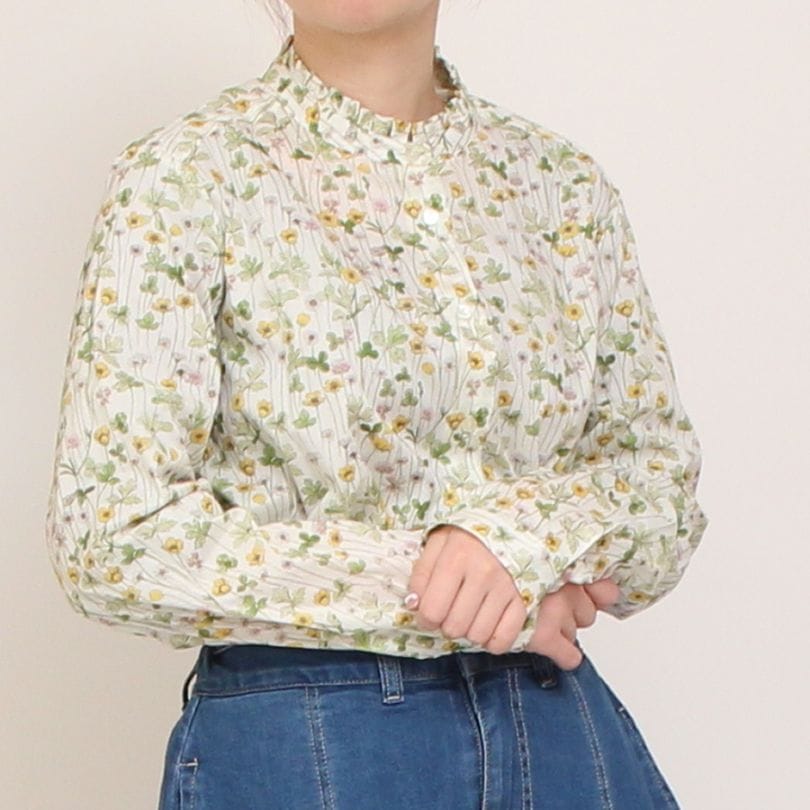 【再値下げ】【YELLOWのみラスト1点】LIBERTYスタンドフリルAラインシャツ