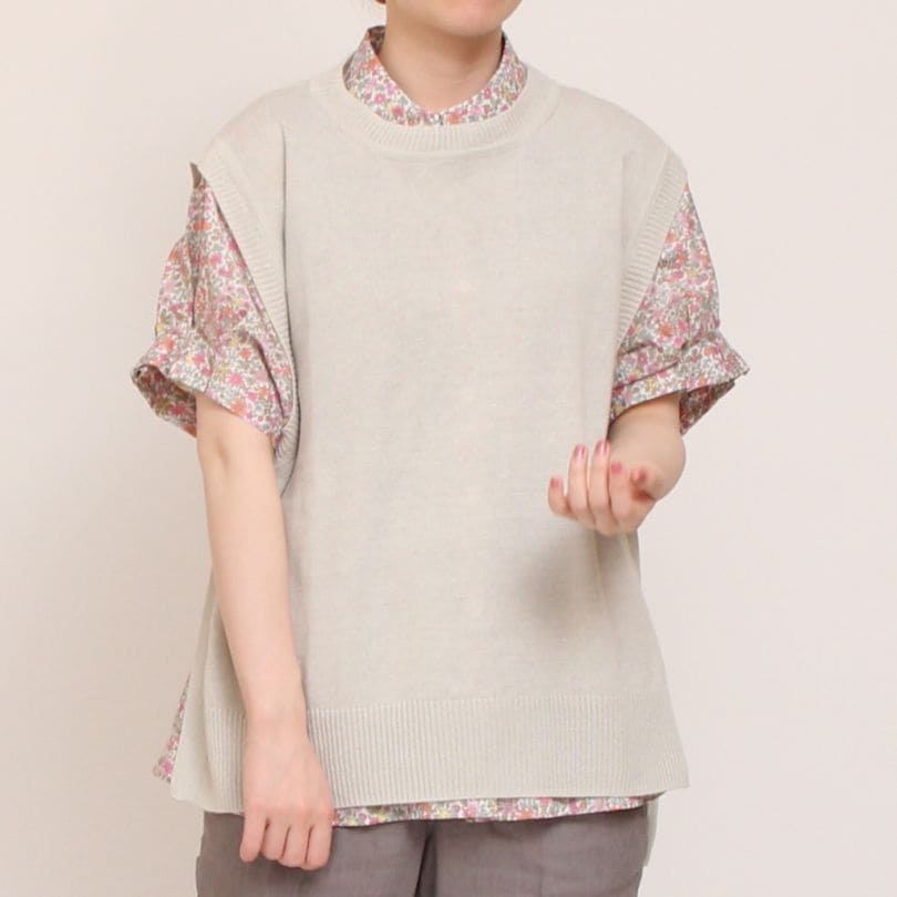 【50%OFF】【IVORY・MINTのみ 残り僅か】mao made UVカットリネン サイド釦ベスト