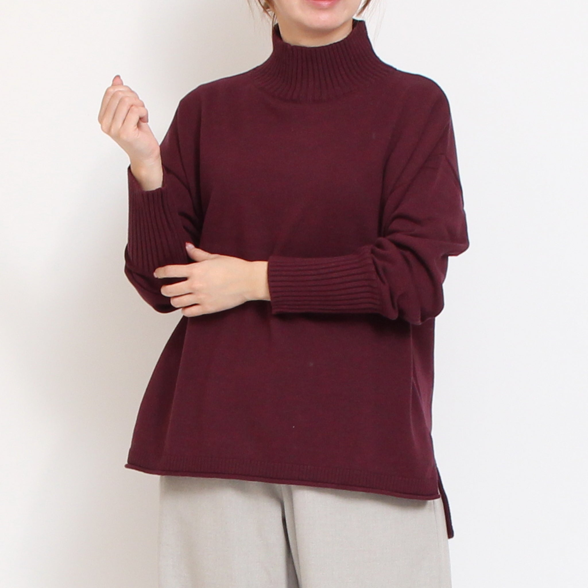 【WINE・NAVY残り僅か】 mao madeソフトコットンハイネックプルオーバー2510