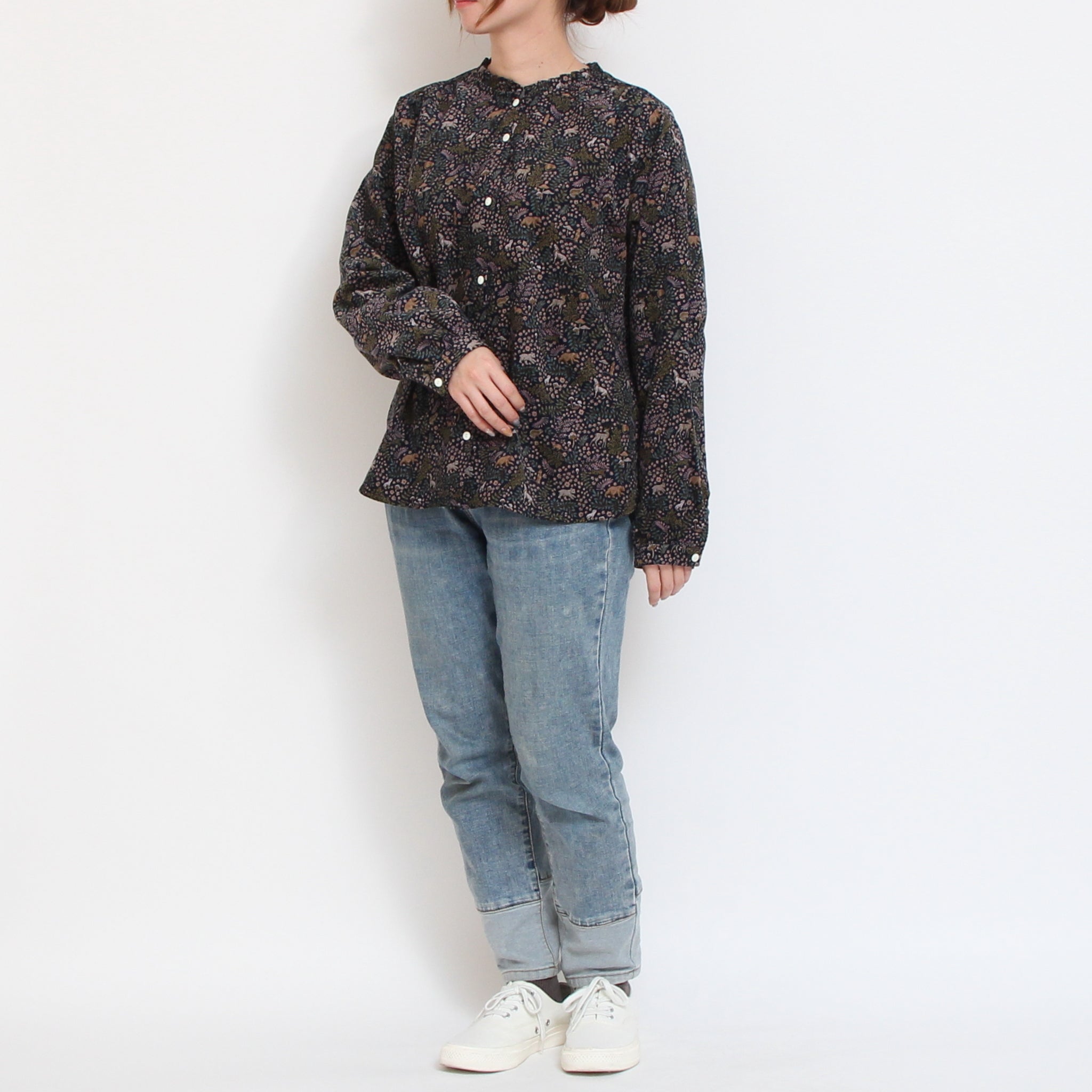 【NAVY・GREENのみ ラスト1点ずつ】コーデュロイLIBERTYフリルネックスタンダードシャツ2511