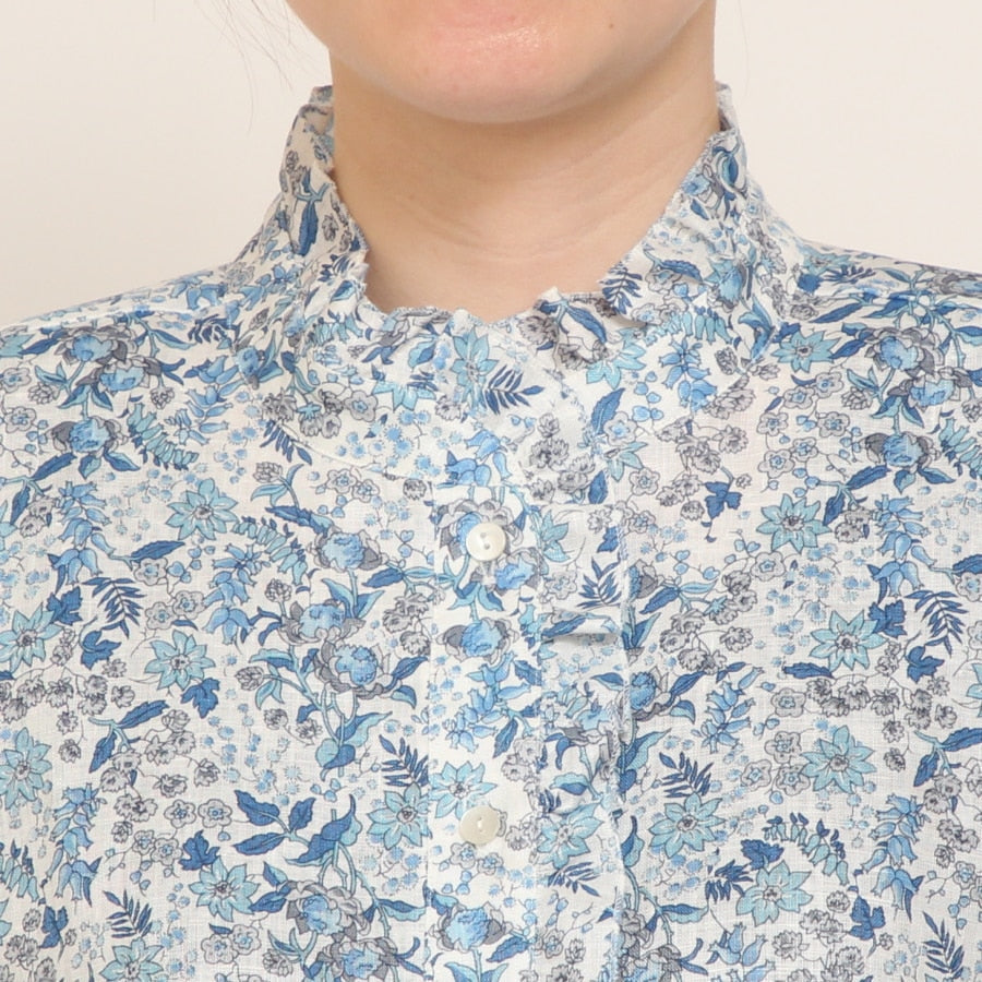 【30％OFF】【BLUEのみラスト１点】フランダースLIBERTY5分袖変形フリルシャツ2504