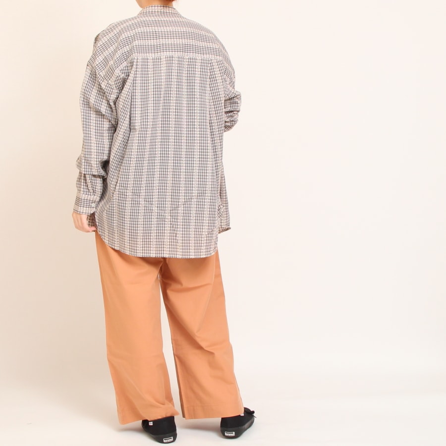 【20％OFF】【RED・BLACKラスト１点ずつ】Pont de Chalons バンドカラー刺繍釦シャツ