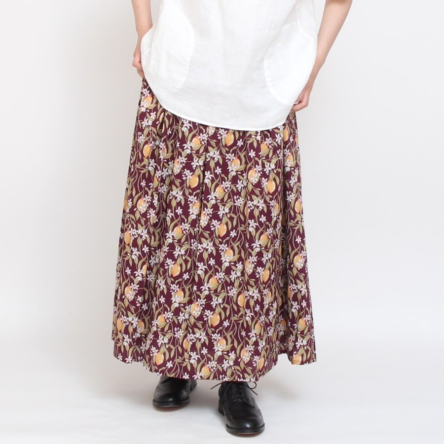 【WINE・BLUEラスト1点ずつ】リバティサイド釦スカート(2405)