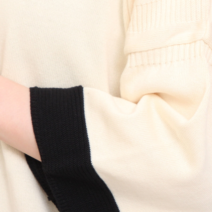【30%OFF】【IVORYのみ 残り僅か】NARUバイカラー７分袖ニットプルオーバー