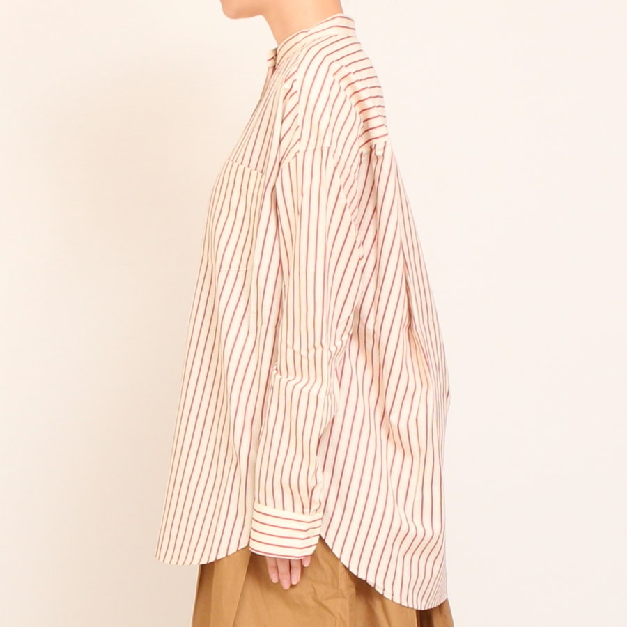 【20％OFF】【RED・BLACKラスト１点ずつ】Pont de Chalons バンドカラー刺繍釦シャツ