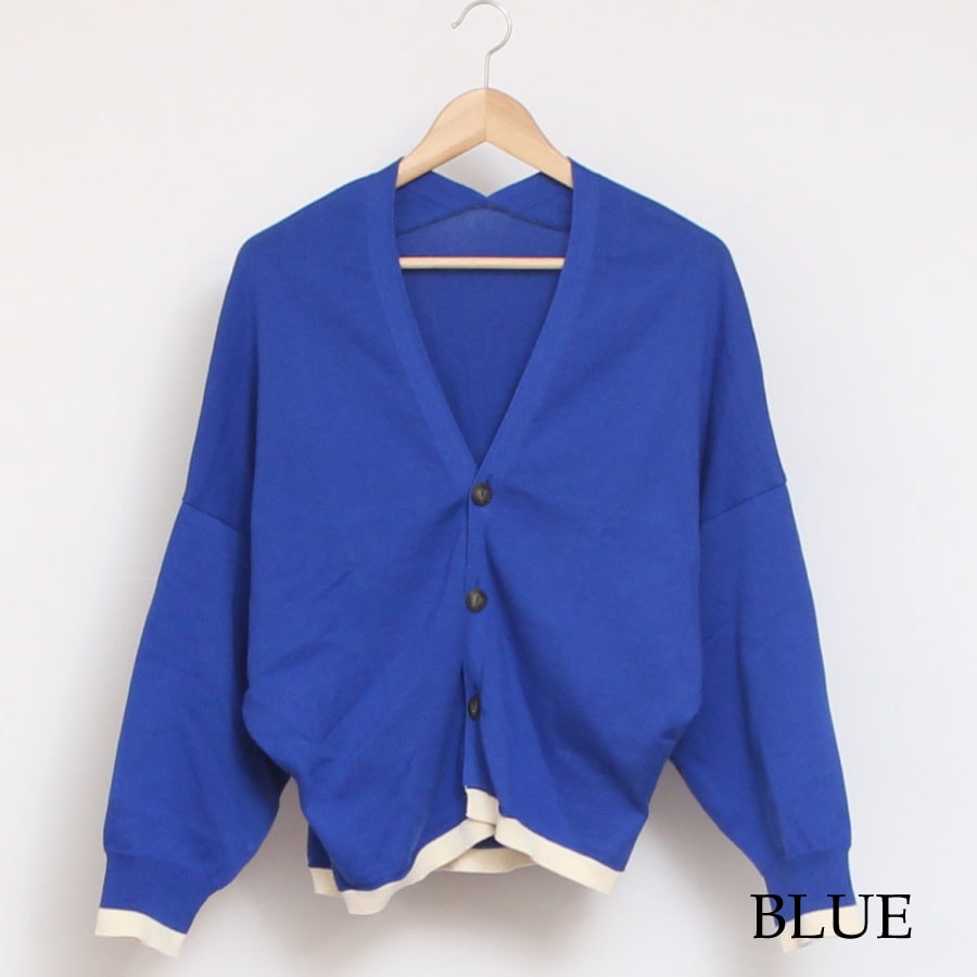 【30％OFF】【BLUEのみ ラスト1点】NARUリブバイカラーVネックカーディガン