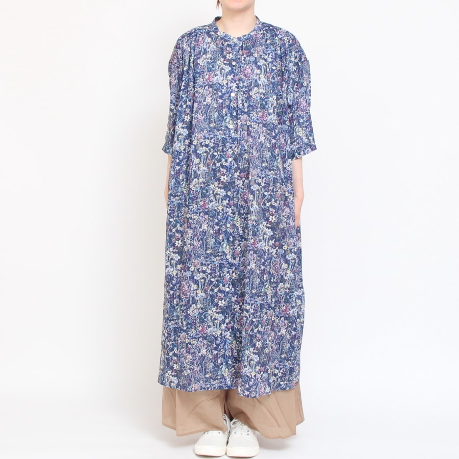 【CHARCOAL GRAYのみ ラスト１点】【本店限定商品】シルフローンLIBERTYショルダーギャザーワンピース(2407)