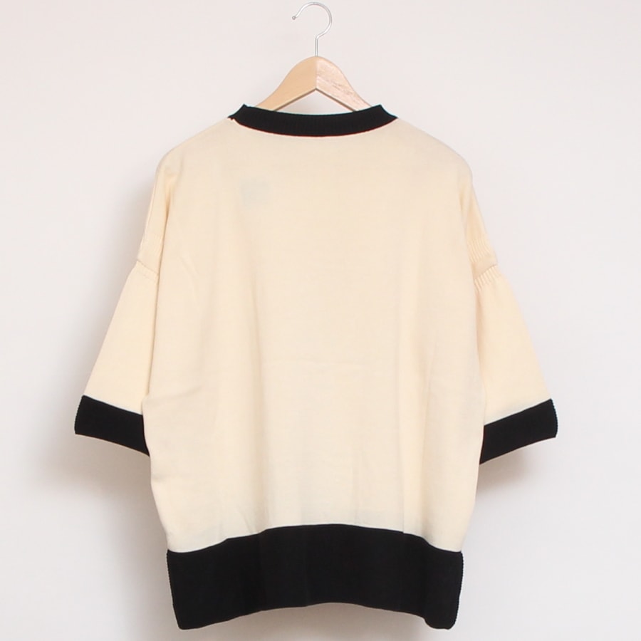 【30%OFF】【IVORYのみ 残り僅か】NARUバイカラー７分袖ニットプルオーバー