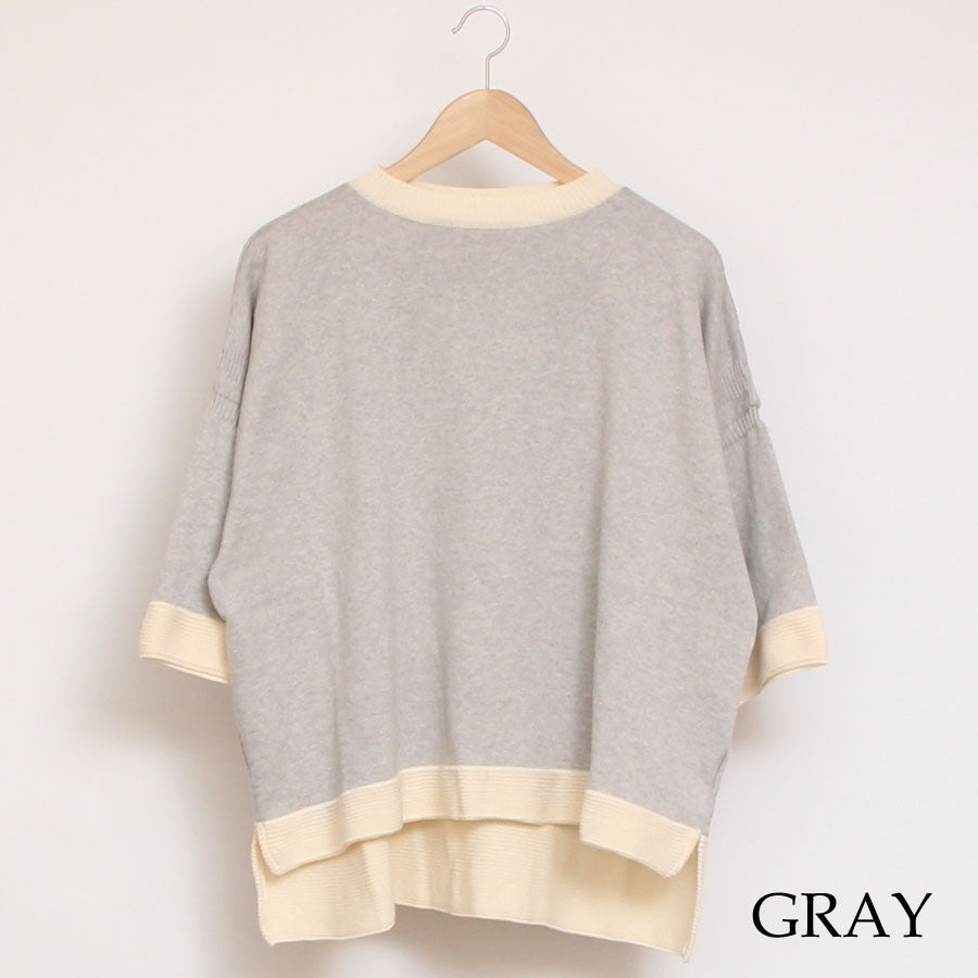 【30%OFF】【IVORYのみ 残り僅か】NARUバイカラー７分袖ニットプルオーバー