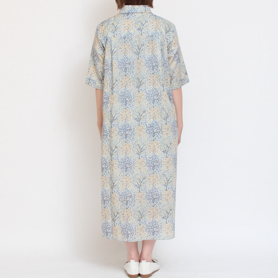 【20％OFF】【BLUE・NAVYラスト１点ずつ】HOKKOH LIBERTY 5分袖レギュラーカラーワンピース2507