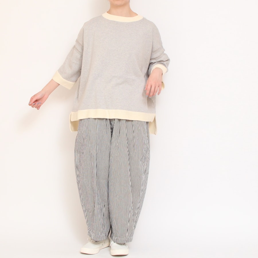 【30%OFF】【IVORYのみ 残り僅か】NARUバイカラー７分袖ニットプルオーバー