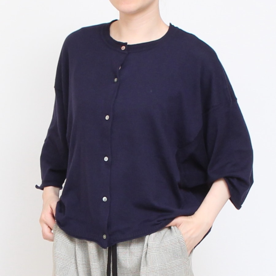 【IVORY WINEのみ　残り僅か】mao madeピマコットン7分袖カーディガン(2407)