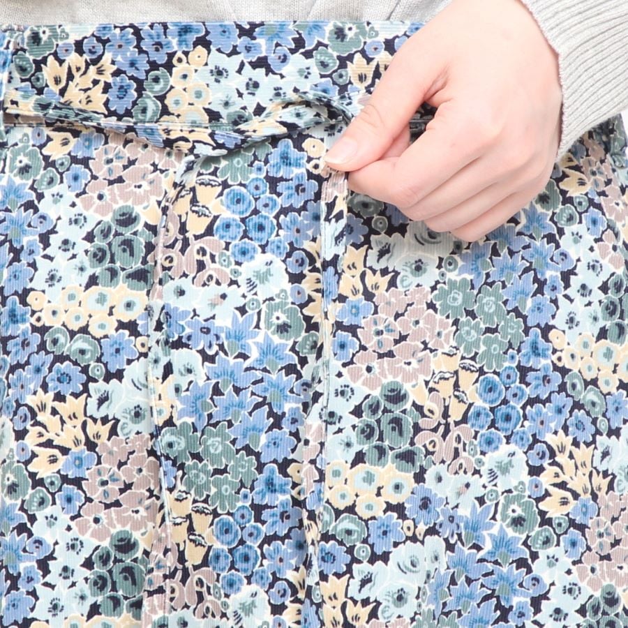 【20％OFF】【GREENのみ ラスト１点】コーデュロイLIBERTYリボン付きスカート(2411)