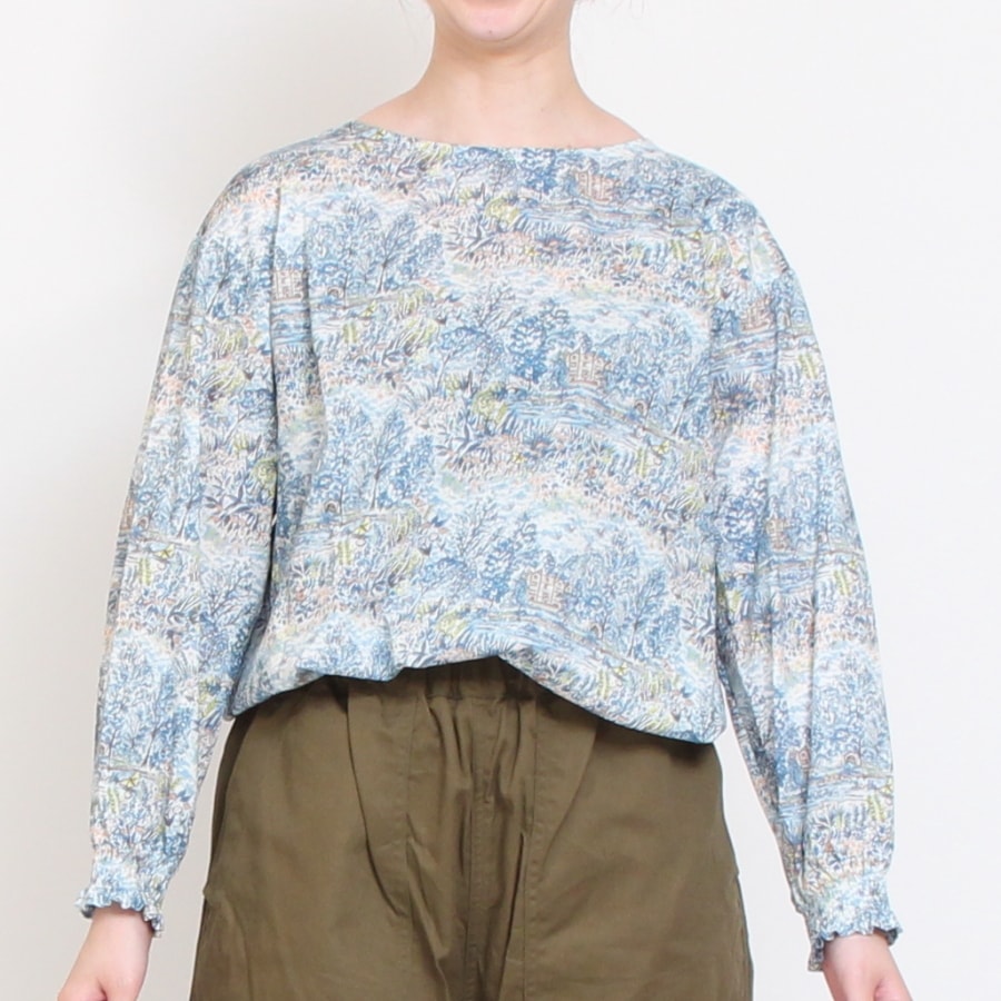【20％OFF】【IVORYのみ ラスト1点】リバティボートネック シャーリング袖プルオーバー2508