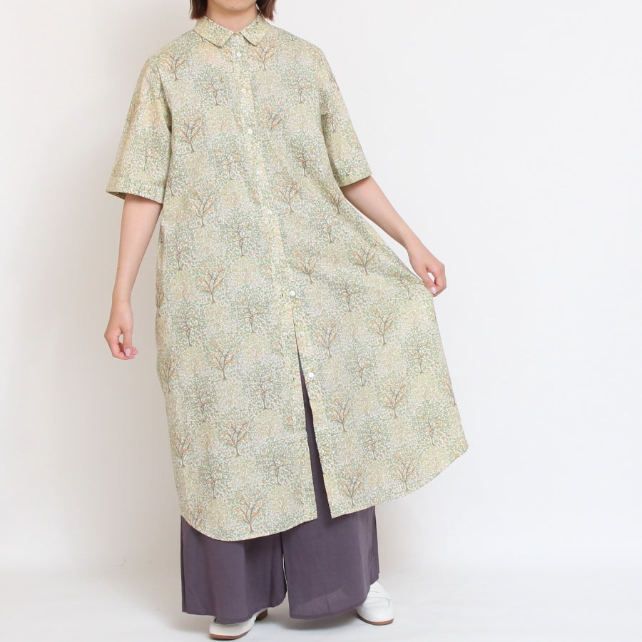 【20％OFF】【BLUE・NAVYラスト１点ずつ】HOKKOH LIBERTY 5分袖レギュラーカラーワンピース2507