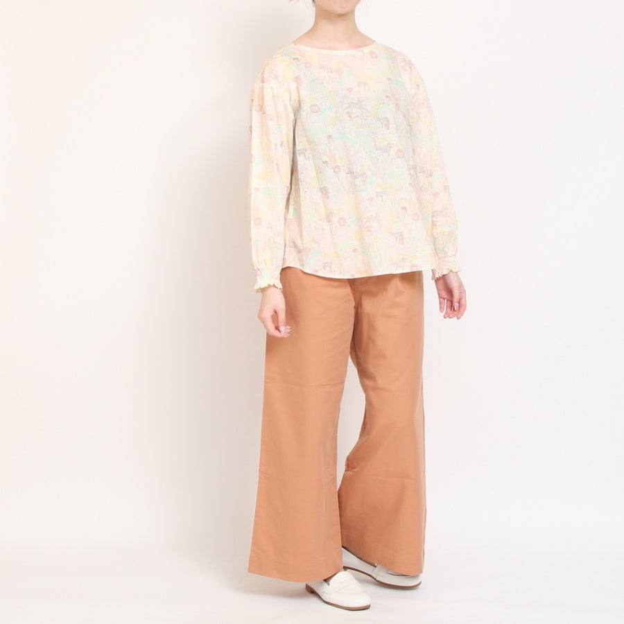 【20％OFF】【IVORYのみ ラスト1点】リバティボートネック シャーリング袖プルオーバー2508