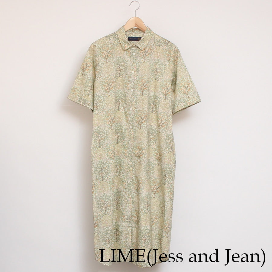 【20％OFF】【BLUE・NAVYラスト１点ずつ】HOKKOH LIBERTY 5分袖レギュラーカラーワンピース2507