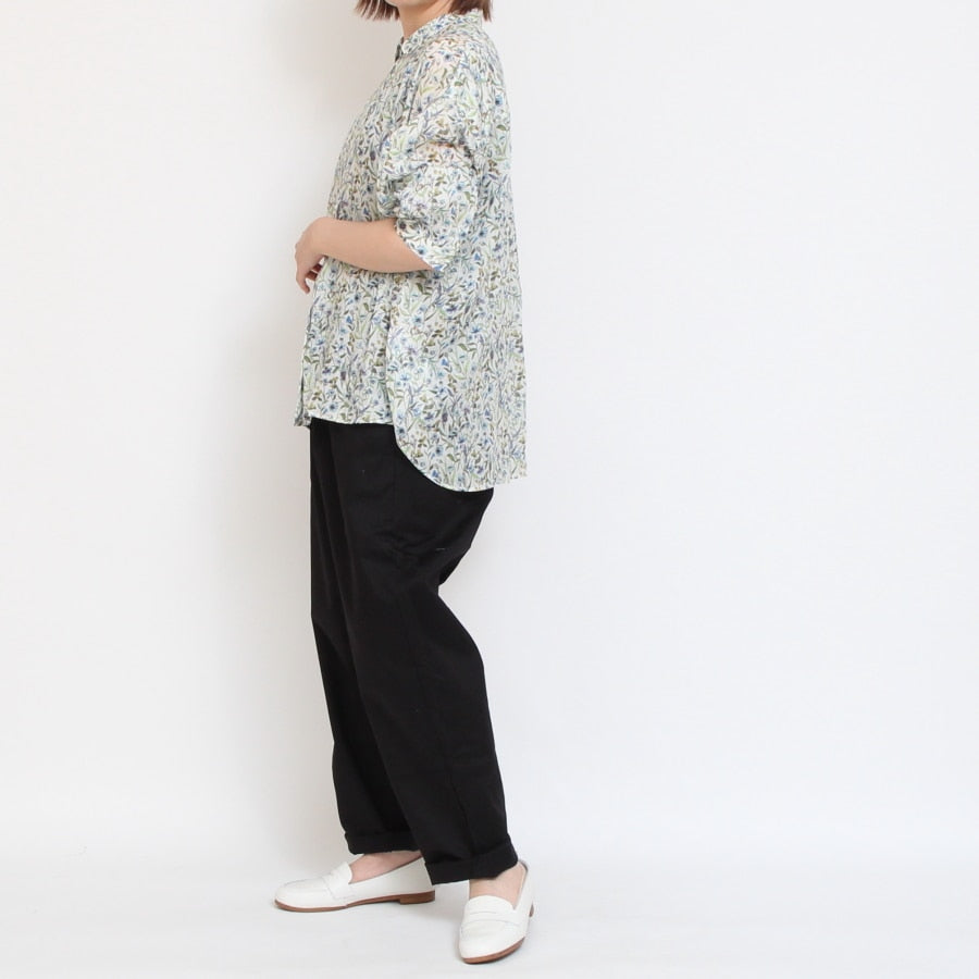 【IVORY・SAXのみ 残り僅か】【本店限定商品】シルフローンLIBERTY チビ襟チュニック2507