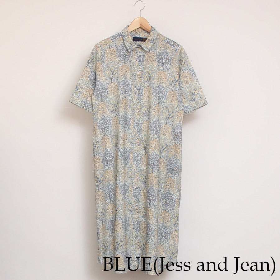 【20％OFF】【BLUE・NAVYラスト１点ずつ】HOKKOH LIBERTY 5分袖レギュラーカラーワンピース2507