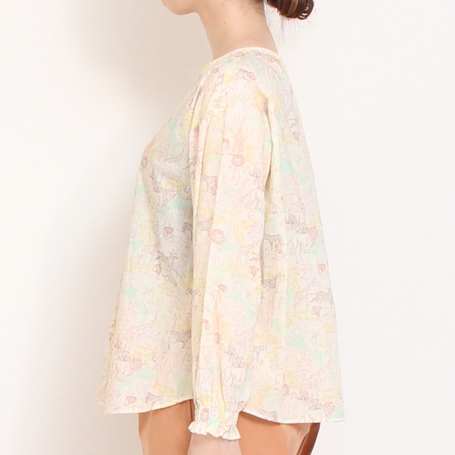 【20％OFF】【IVORYのみ ラスト1点】リバティボートネック シャーリング袖プルオーバー2508