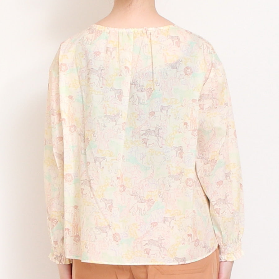 【20％OFF】【IVORYのみ ラスト1点】リバティボートネック シャーリング袖プルオーバー2508