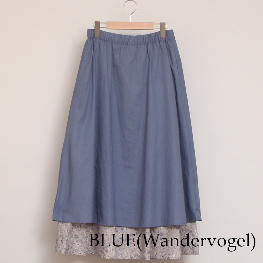 【20％OFF】【BLUEのみ ラスト1点】sosotto 裏地裾LIBERTYスカート
