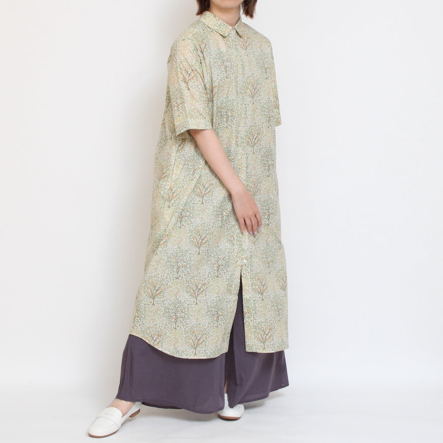 【20％OFF】【BLUE・NAVYラスト１点ずつ】HOKKOH LIBERTY 5分袖レギュラーカラーワンピース2507