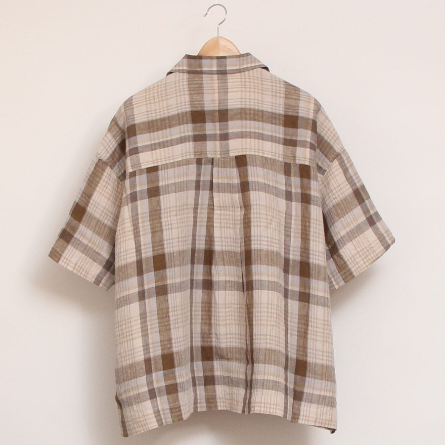【50%OFF】HARVESTYチェックリネン半袖ジャンボシャツ
