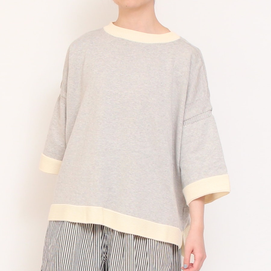 【IVORYのみ】NARUバイカラー７分袖ニットプルオーバー