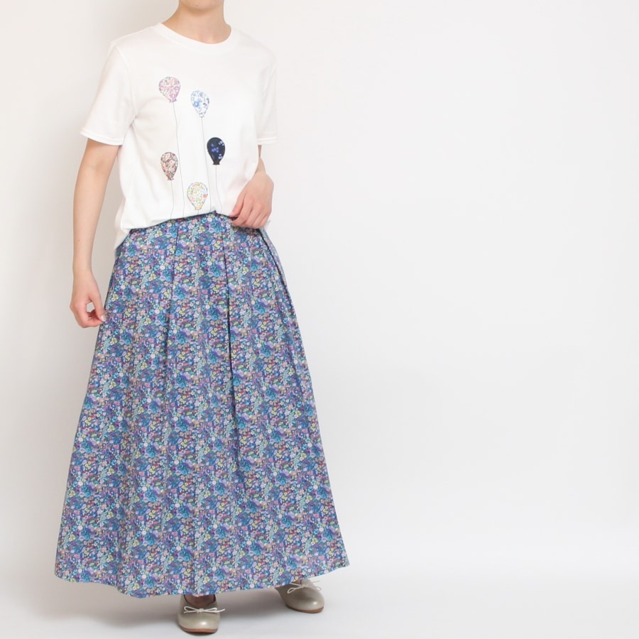 【WINE・BLUEラスト1点ずつ】リバティサイド釦スカート(2405)