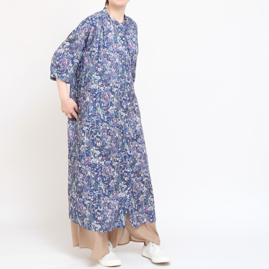 【CHARCOAL GRAYのみ ラスト１点】【本店限定商品】シルフローンLIBERTYショルダーギャザーワンピース(2407)