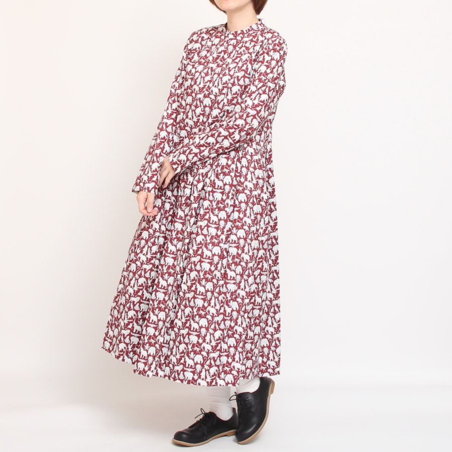 【20％OFF】【WINEサイズ２ ラスト1点】24animals長袖キーネックワンピース(2409)
