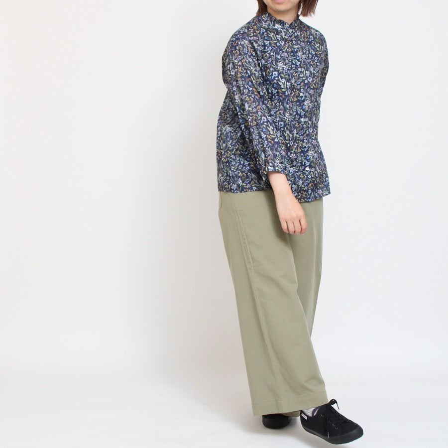 【YELLOW残り僅か】シルフローLIBERTYスタンドフリルオーバーシャツ2507