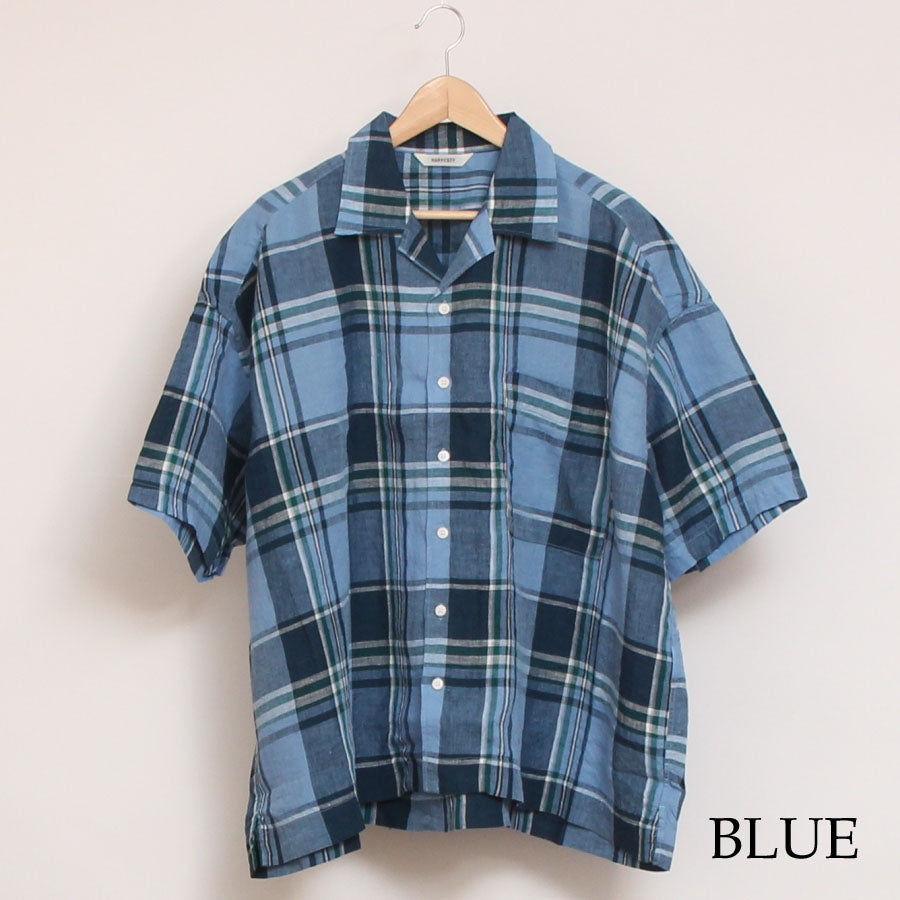 【50%OFF】HARVESTYチェックリネン半袖ジャンボシャツ
