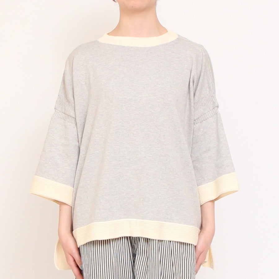 【30%OFF】【IVORYのみ 残り僅か】NARUバイカラー７分袖ニットプルオーバー