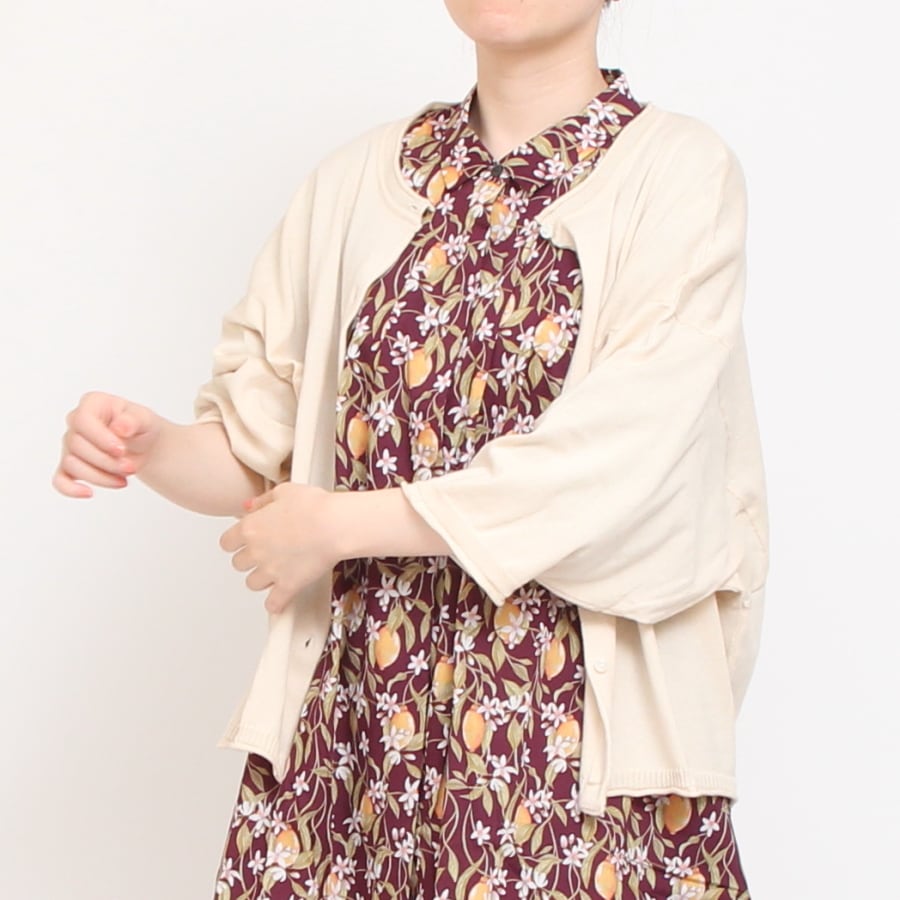 【IVORY WINEのみ　残り僅か】mao madeピマコットン7分袖カーディガン(2407)