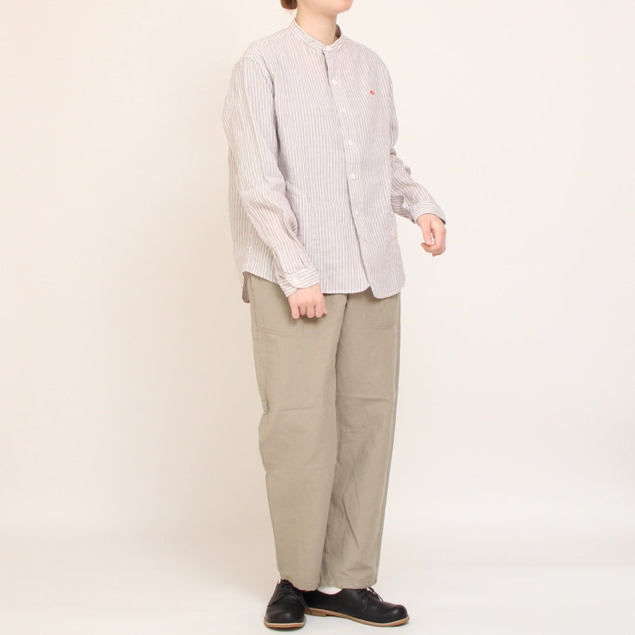 【GRAYのみラスト1点】DANTONコットンリネンストライプバンドカラーシャツ