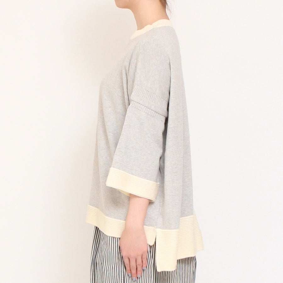 【30%OFF】【IVORYのみ 残り僅か】NARUバイカラー７分袖ニットプルオーバー