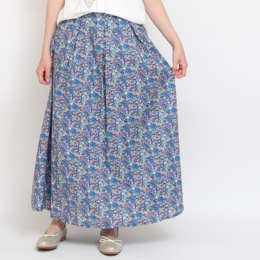 【WINE・BLUEラスト1点ずつ】リバティサイド釦スカート(2405)