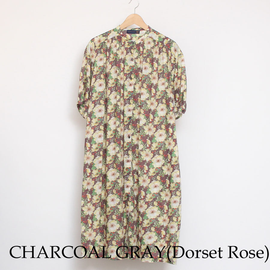 【CHARCOAL GRAYのみ ラスト１点】【本店限定商品】シルフローンLIBERTYショルダーギャザーワンピース(2407)